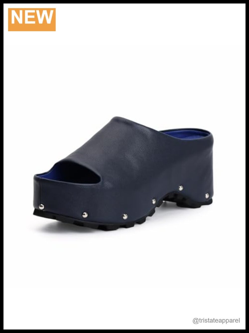 Leather Chunky Platform Clog Slide Mules with Rivet Accents